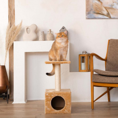 Дом-когтеточка Vicenza (30х30х55 см) квадратный с площадкой для кошек, бежевый
