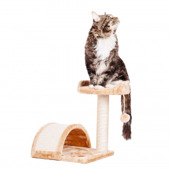 Дом-когтеточка Agostino (35x35x43 см) с лежанкой и игрушкой для кошек, бежевый